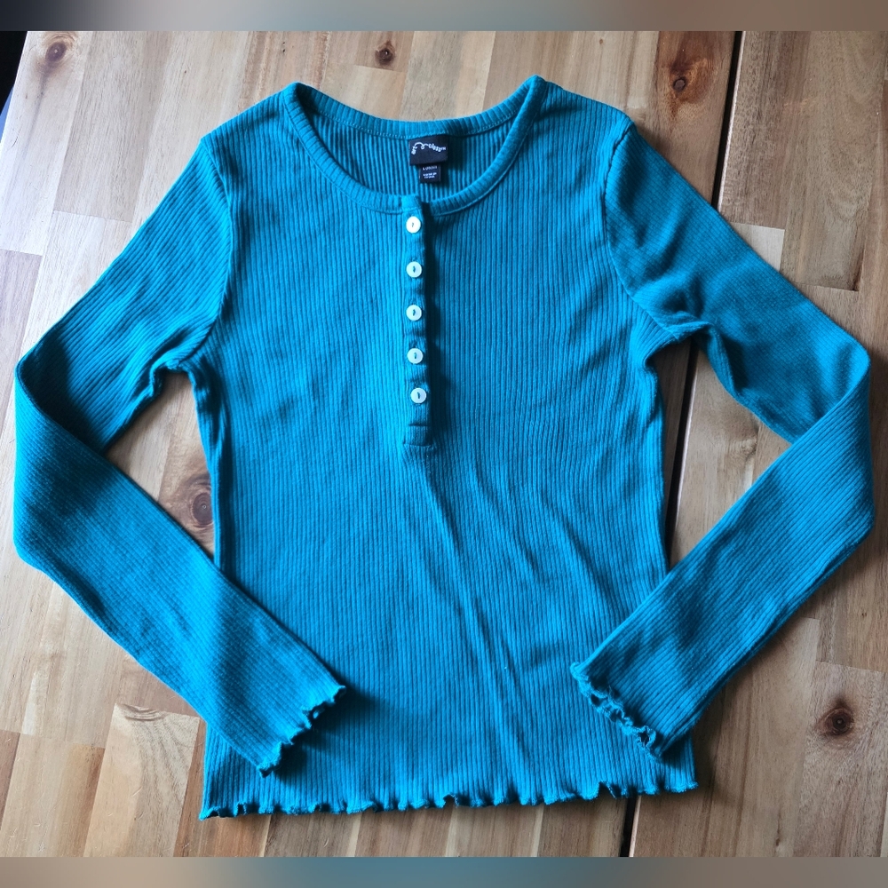Teal Long Sleeve Ribbed Top